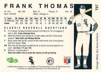 1992 Classic II #T87 Frank Thomas Back