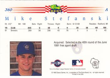 1992 Classic Best #360 Mike Stefanski Back