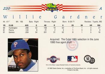 1992 Classic Best #220 Willie Gardner Back