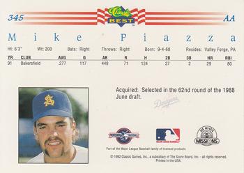 1992 Classic Best #345 Mike Piazza Back