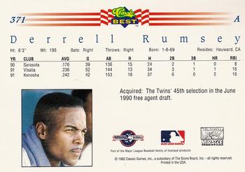 1992 Classic Best #371 Derrell Rumsey Back