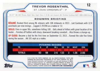 2014 Bowman #12 Trevor Rosenthal Back