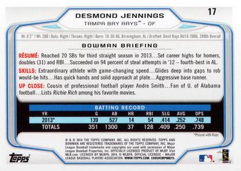 2014 Bowman #17 Desmond Jennings Back