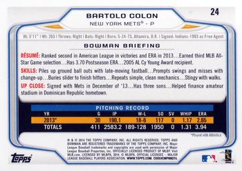 2014 Bowman #24 Bartolo Colon Back