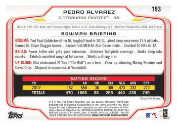 2014 Bowman #193 Pedro Alvarez Back