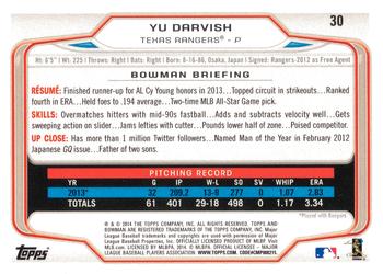 2014 Bowman #30 Yu Darvish Back