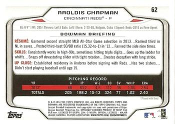 2014 Bowman #62 Aroldis Chapman Back