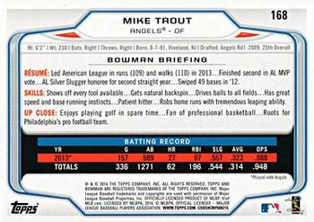 2014 Bowman #168 Mike Trout Back