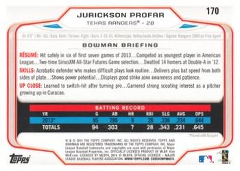 2014 Bowman #170 Jurickson Profar Back