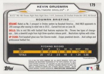 2014 Bowman #179 Kevin Gausman Back