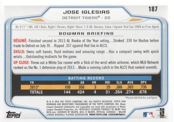 2014 Bowman #187 Jose Iglesias Back