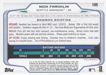 2014 Bowman #195 Nick Franklin Back
