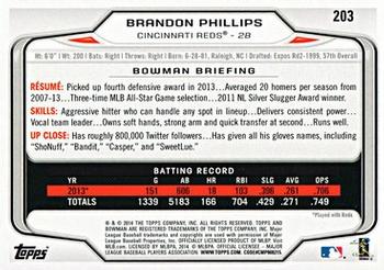 2014 Bowman #203 Brandon Phillips Back