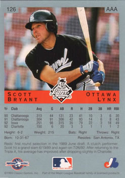 1993 Classic Best #126 Scott Bryant Back