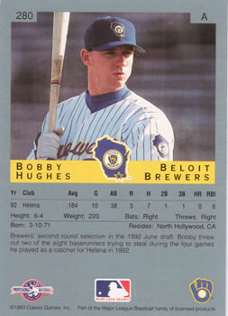 1993 Classic Best #280 Bobby Hughes Back