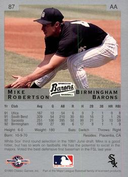 1993 Classic Best #87 Mike Robertson Back
