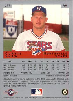 1993 Classic Best #257 Curtis Shaw Back