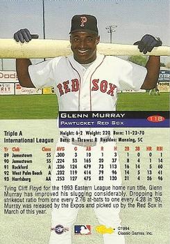1994 Classic #118 Glenn Murray Back