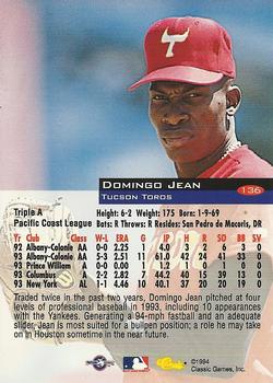 1994 Classic #136 Domingo Jean Back