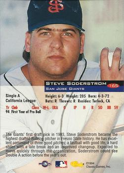 1994 Classic #165 Steve Soderstrom Back