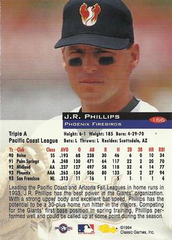 1994 Classic #166 J.R. Phillips Back
