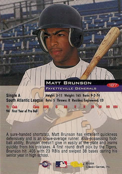 1994 Classic #187 Matt Brunson Back