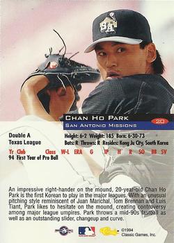 1994 Classic #20 Chan Ho Park Back