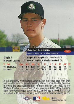 1994 Classic #62 Andy Larkin Back