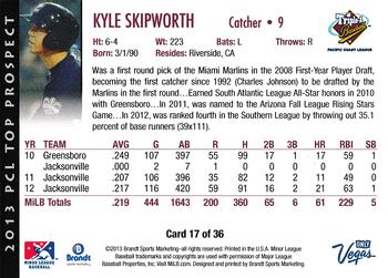 2013 Brandt Pacific Coast League Top Prospects #17 Kyle Skipworth Back
