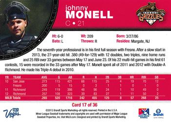 2013 Brandt Pacific Coast League All-Stars #17 Johnny Monell Back