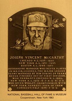 1981-89 Official Hall of Fame Metallic Plaques #NNO Joe McCarthy Front