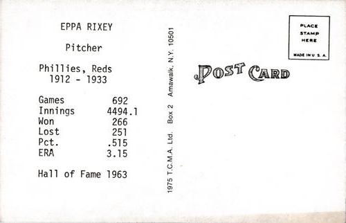 1973-80 TCMA All-Time Greats Postcards #NNO Eppa Rixey Back