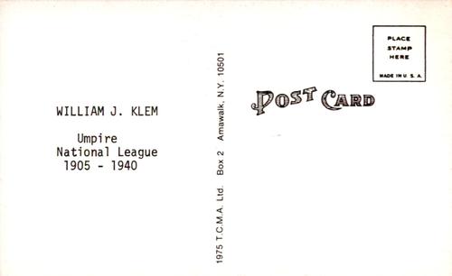 1973-80 TCMA All-Time Greats Postcards #NNO Bill Klem Back