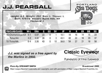 2002 Grandstand Portland Sea Dogs #NNO J.J. Pearsall Back