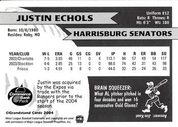 2004 Grandstand Harrisburg Senators #NNO Justin Echols Back