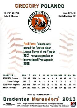 2013 Grandstand Florida State League Top Prospects #NNO Gregory Polanco Back