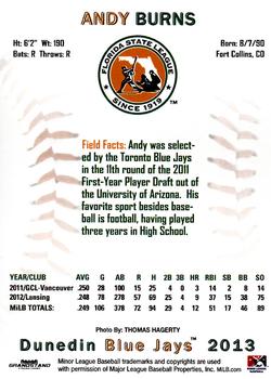 2013 Grandstand Florida State League Top Prospects #NNO Andy Burns Back