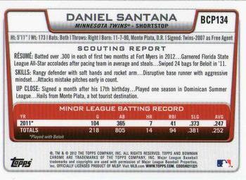 2012 Bowman Chrome - Prospects #BCP134 Daniel Santana Back