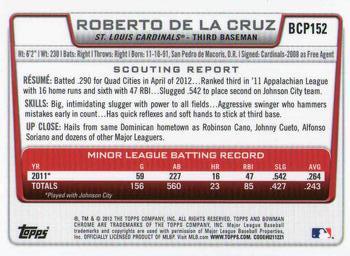 2012 Bowman Chrome - Prospects #BCP152 Roberto De La Cruz Back