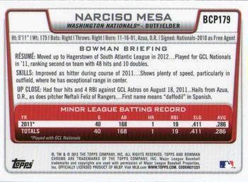 2012 Bowman Chrome - Prospects #BCP179 Narciso Mesa Back