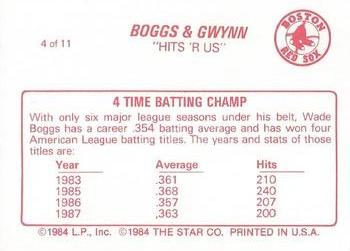 1988 Star Boggs & Gwynn #4 Wade Boggs Back