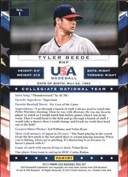 2013 Panini USA Baseball #1 Tyler Beede Back