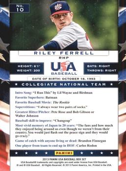 2013 Panini USA Baseball #10 Riley Ferrell Back