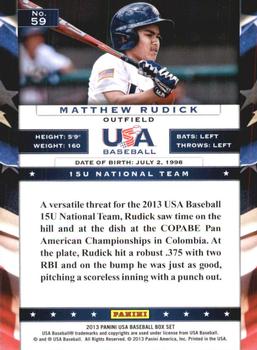 2013 Panini USA Baseball #59 Matthew Rudick Back