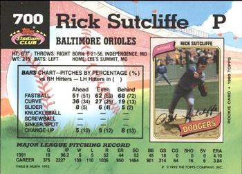 1992 Stadium Club - East Coast National #700 Rick Sutcliffe Back