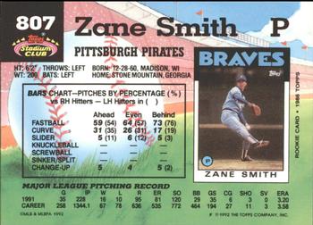 1992 Stadium Club - East Coast National #807 Zane Smith Back