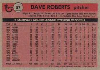 1981 Topps #57 Dave Roberts Back