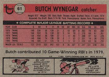 1981 Topps #61 Butch Wynegar Back