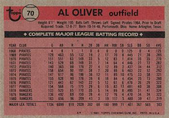 1981 Topps #70 Al Oliver Back