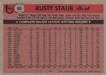 1981 Topps #80 Rusty Staub Back